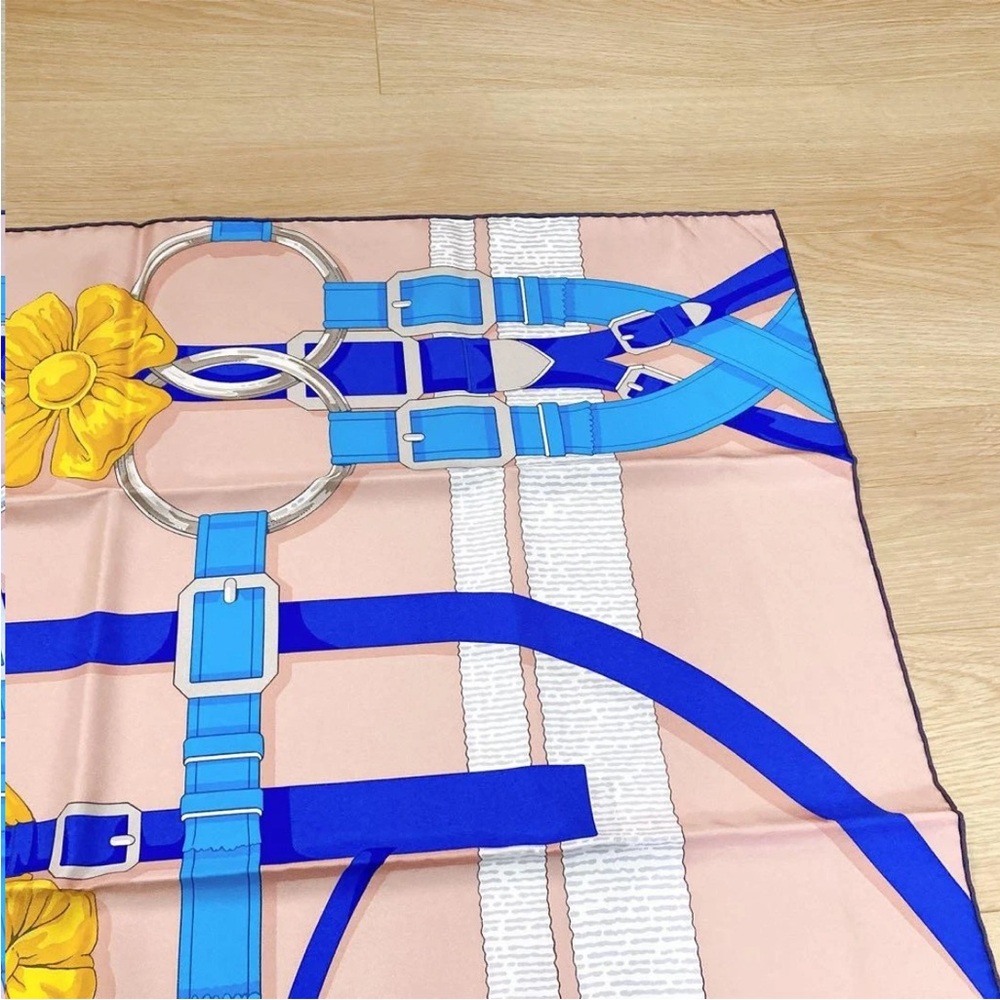Hermes Blue and Yellow Floral Scarf - Picture 3 of 8